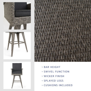 Outdoor Rattan Swivel Barstool With Water Resistant Cushion - Mixed Black / Dark Gray