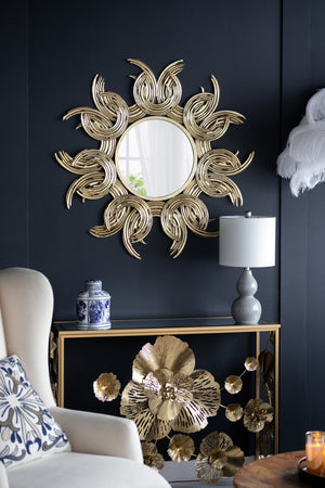 38' Sunburst Metal Decorative Mirror with Gold Finish