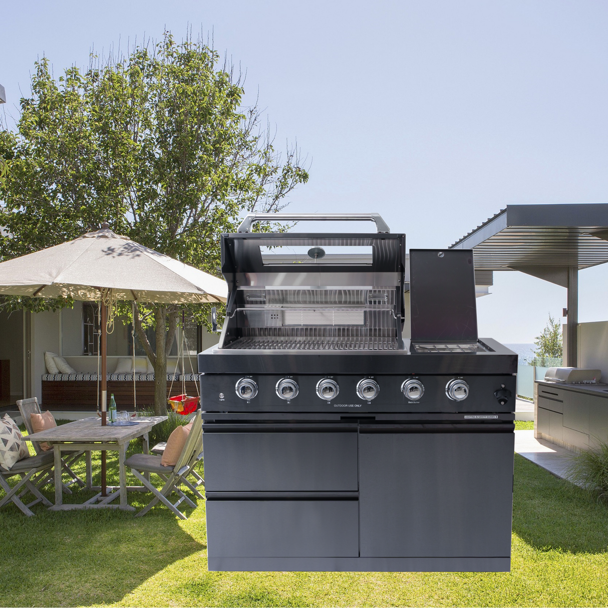 Black Gas Grill with Four Burners