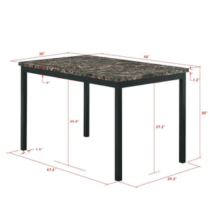 Furniture 5 Piece Metal Dinette Set with Faux Marble Top - Black