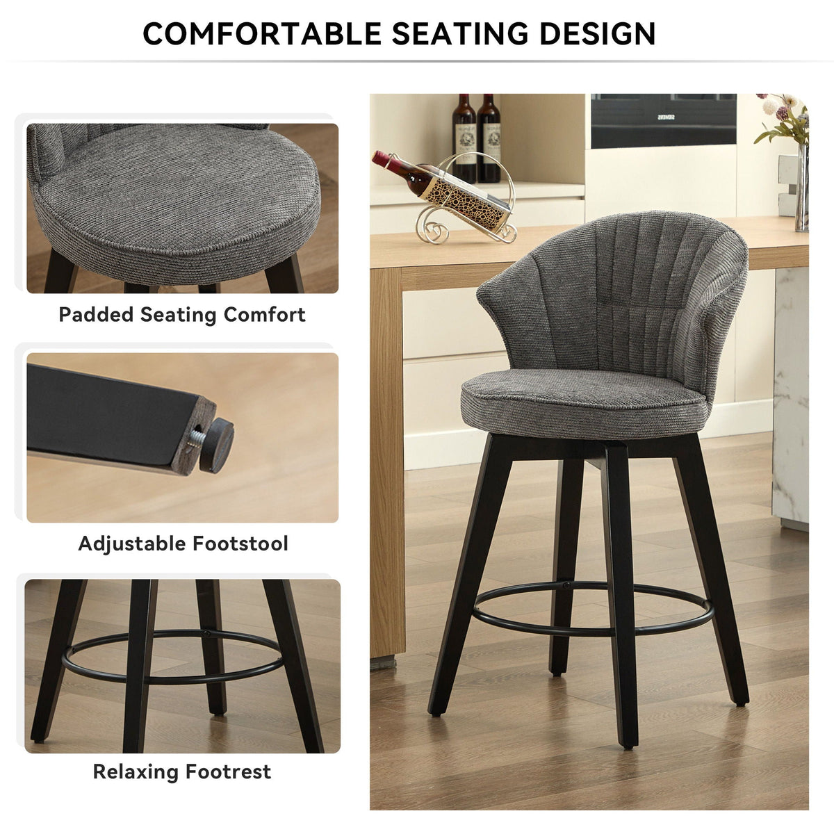 Wing Back Swivel Bar Stools (Set of 2)