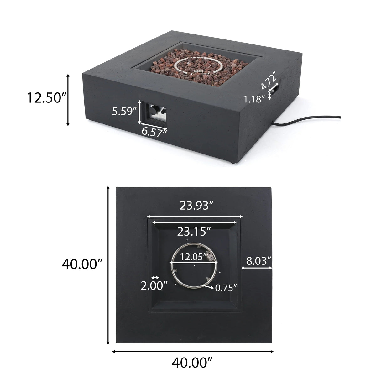 Outdoor 50000 BTU Propane Fire Pit, Dark Grey, with Tank Holder