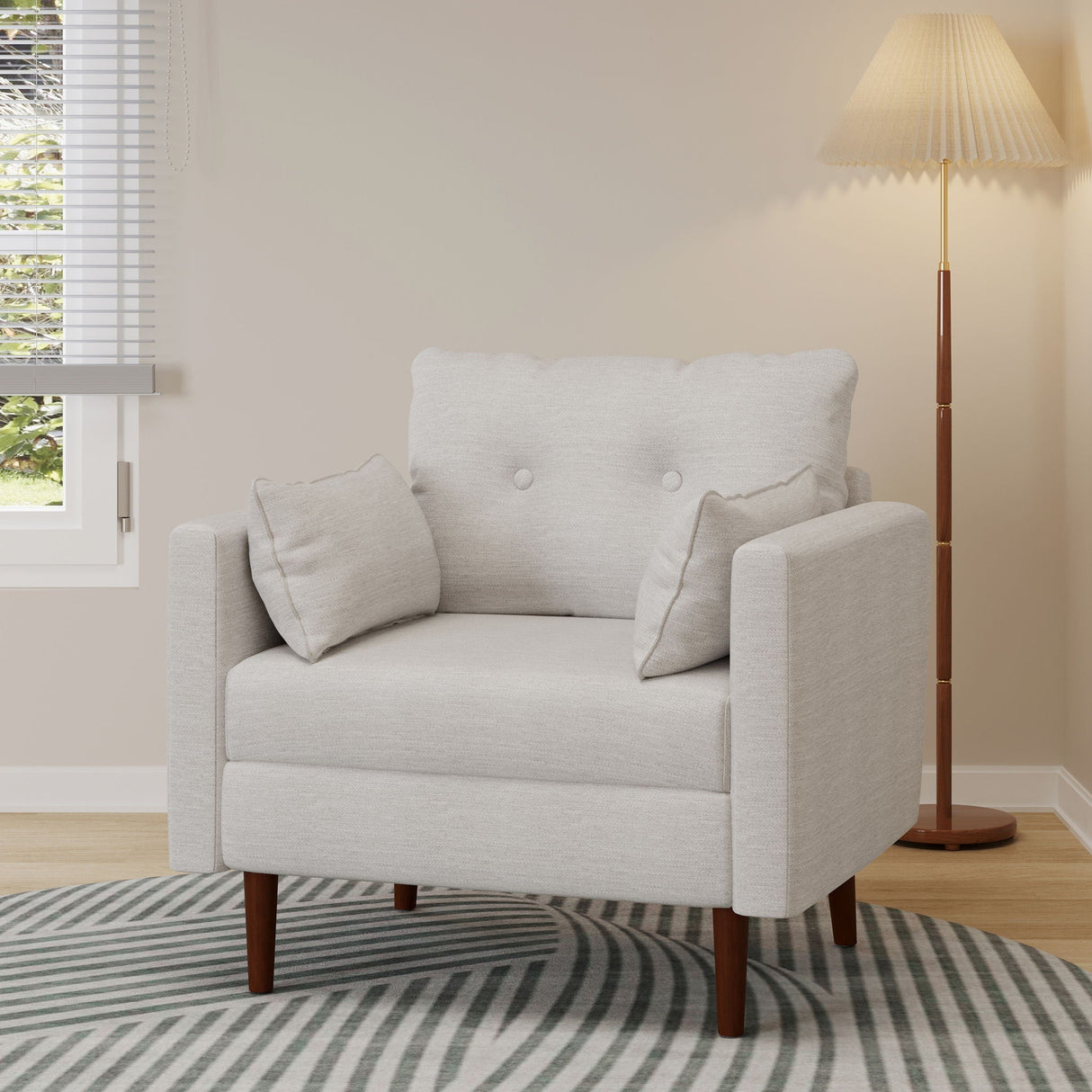 Contemporary Fabric Club Chair With Birch Wood Legs - Beige