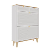Modern-Freestanding-Shoe-Cabinet-With-Flip-Up-Doors-And-Drawers,-Compact-Design-For-Entryway-White-Natural-Shoe-Cabinets