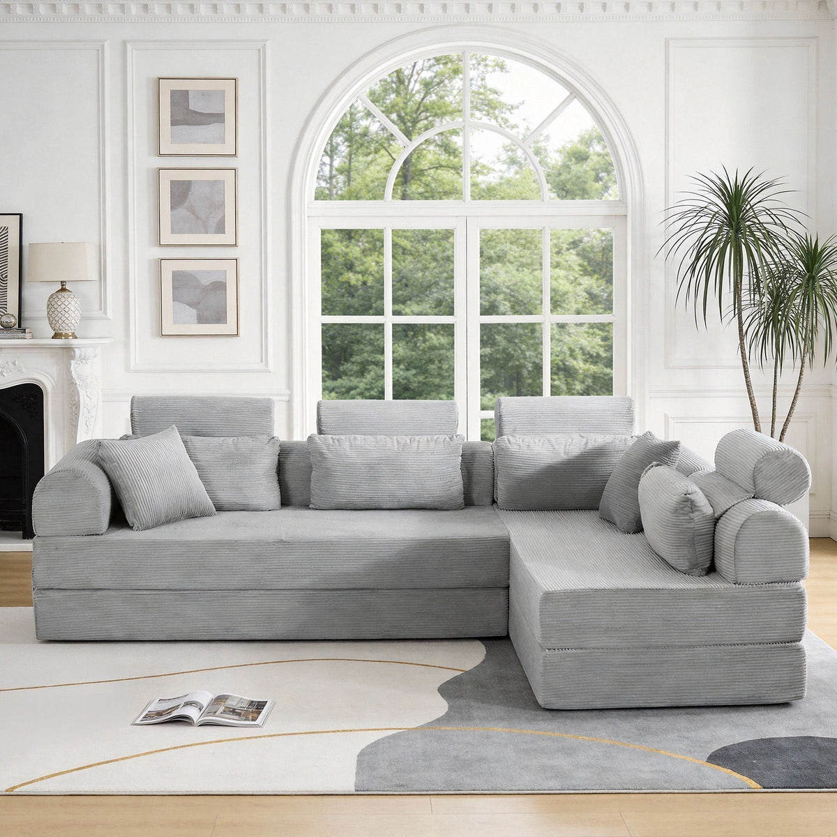 Modern L-Shape Modular Sectional Sofa, Compressed Design