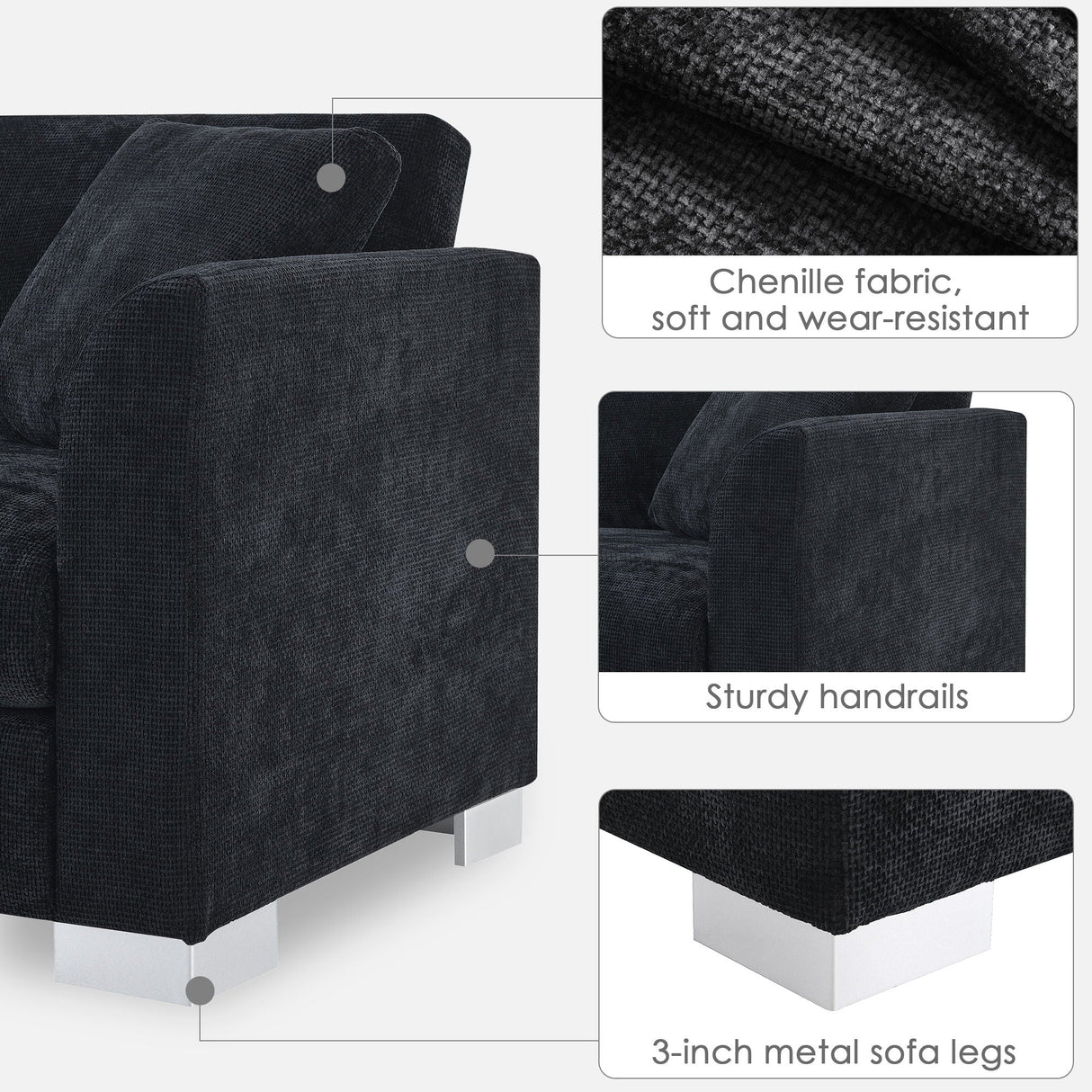 Modern Cloud Sectional Sofa L Shaped Luxury Couch Set With 2 Free Pillows 4 Seat With Oversized Chaise
