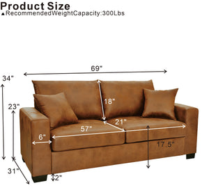 69-Inch Two-Seater Sofa with Foil Fabric and Throw Pillows