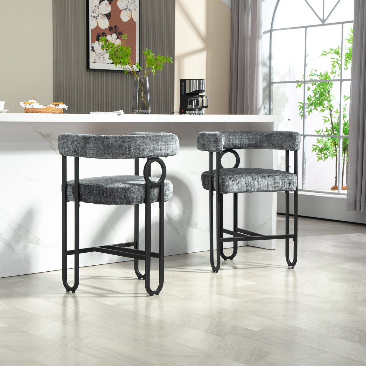 Household bar stools set of 2, modern upholstered with back