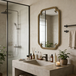 Gold Irregular Beaded Metal Framed Wall Mirror - Large
