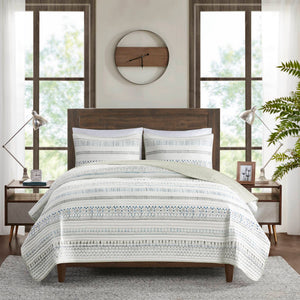 3 Piece Seersucker Quilt Set Taupe/Blue King/Cal King