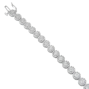 14K White Gold 2.00 Cttw Diamond Halo Link Tennis Bracelet (H-I Color, I1-I2 Clarity) - 7" Inches