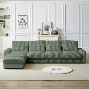 126-Inch Corduroy With Cup Holder Super Large L-Shaped Sofa