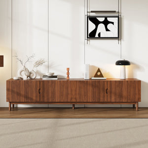 TV Stand With Legs, Media Console, 4 Cabinets For Living Room - Natural Wood