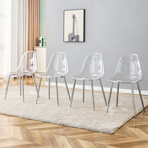 Modern Minimalist Transparent Dining Chair Set with Ergonomic PET Seat - Clear/Silver