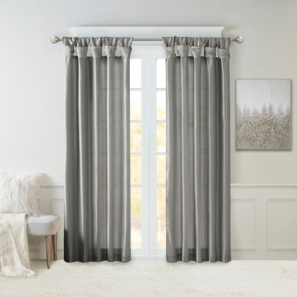Twist Tab Lined Window Curtain Panel Charcoal 50x95"