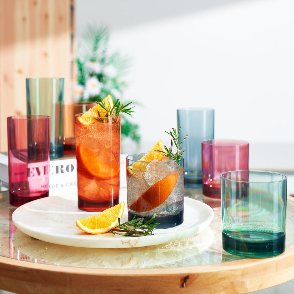 Eze-Acrylic-Lowball-&-Highball-Glassware,-Set-of-8-Highball-&-Lowball