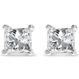 14K White Gold 1/2 Cttw Princess-Cut Square Near Colorless Diamond Classic 4-Prong Solitaire Stud Earrings (H-I Color, I1-I2 Clarity)