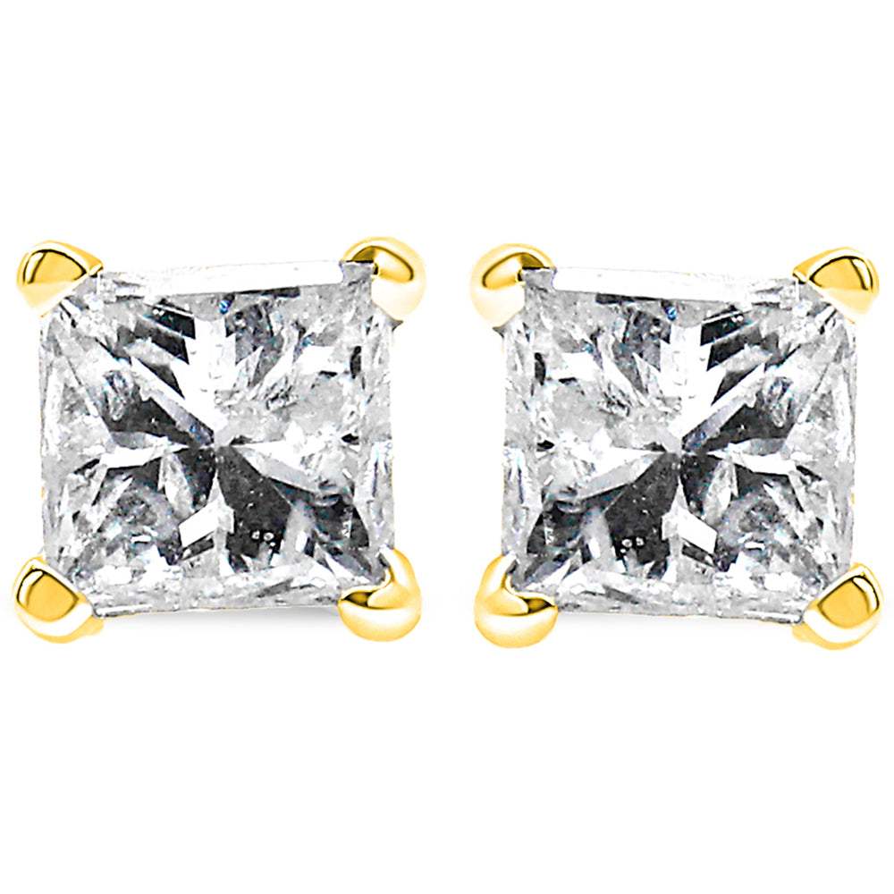 14K Yellow Gold 1/3 Cttw Princess-Cut Square Near Colorless Diamond Classic 4-Prong Solitaire Stud Earrings (J-K Color, I1-I2 Clarity)
