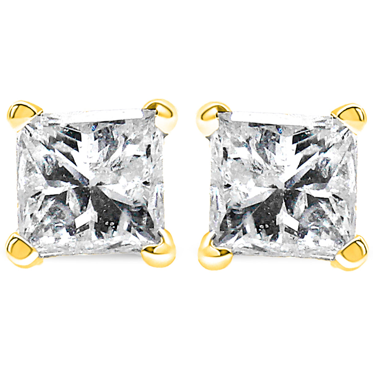 IGI Certified 14K Yellow Gold 1/4 Cttw Princess-Cut Diamond Solitaire Stud Earrings