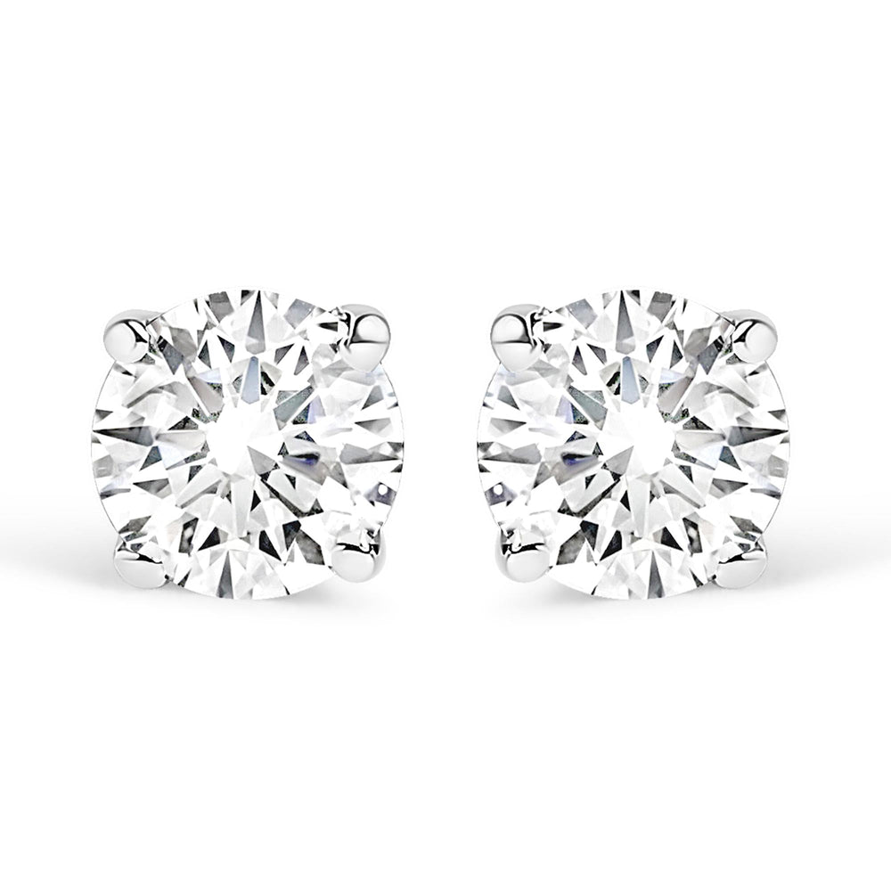 AGS Certified 14K White Gold 1.0 cttw 4-Prong Set Brilliant Round-Cut Solitaire Diamond Push Back Stud Earrings (F-G Color, I1-I2 Clarity)