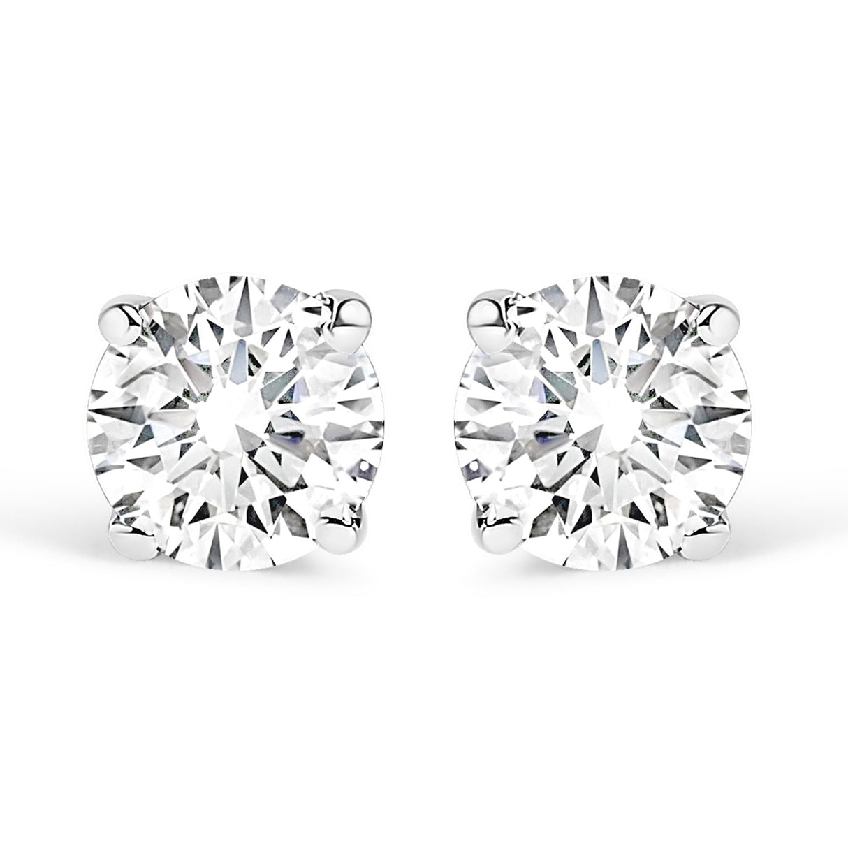 AGS Certified 14K White Gold 1.0 cttw 4-Prong Set Brilliant Round-Cut Solitaire Diamond Push Back Stud Earrings (G-H Color, I1-I2 Clarity)