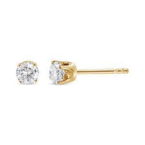 14K Yellow Gold 1/3 Cttw Round Brilliant-Cut Diamond Classic 4-Prong Stud Earrings (L-M Color, I1-I2 Clarity)