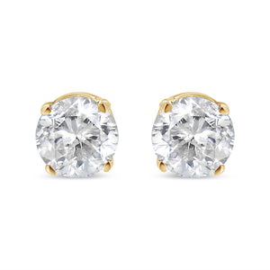 AGS Certified 14K Yellow Gold 1/2 Cttw 4 Prong Set Brilliant Round-Cut Solitaire Diamond Push Back Stud Earrings (O-P, Color, SI2-I1 Clarity)