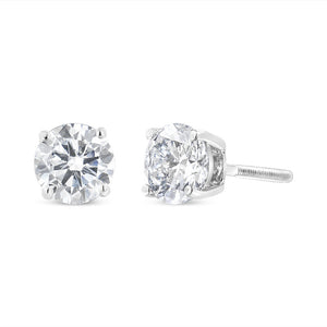 14K White Gold 1.00 Cttw Round Brilliant-Cut Near Colorless Diamond Classic 4-Prong Stud Earrings with Screw Backs (H-I Color, SI1-SI2 Clarity)