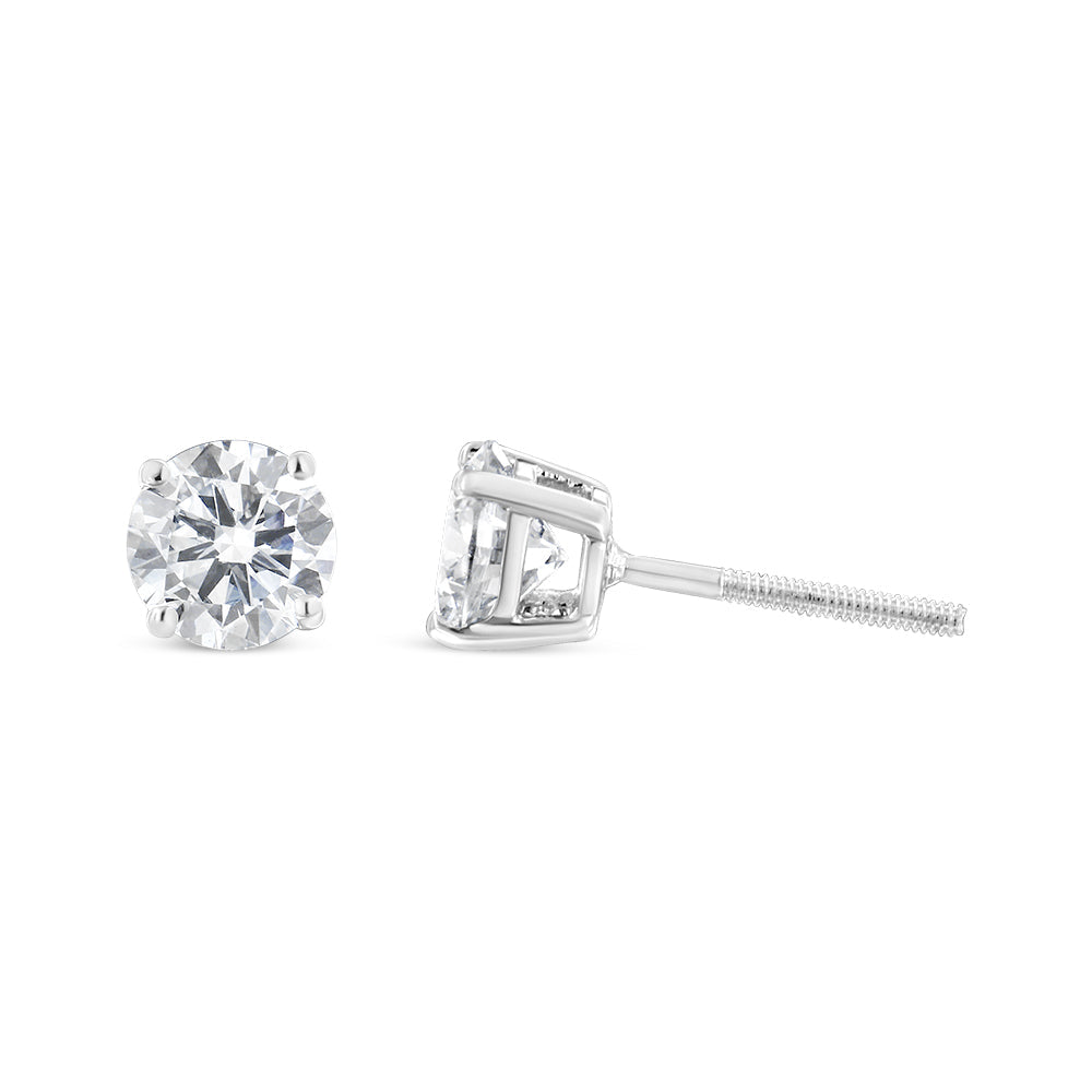 14K White Gold 1.00 Cttw Round Brilliant-Cut Near Colorless Diamond Classic 4-Prong Stud Earrings with Screw Backs (H-I Color, SI1-SI2 Clarity)