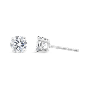 14K White Gold 1.00 Cttw Round Brilliant-Cut Near Colorless Diamond Classic 4-Prong Stud Earrings with Screw Backs (H-I Color, SI1-SI2 Clarity)
