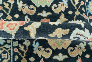Custom Made Oushak Black And Rust Hand Knotted Runner Wool Rug