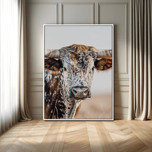 Texas Longhorn Wall Art Canvas Print – Speckled Horned Bull