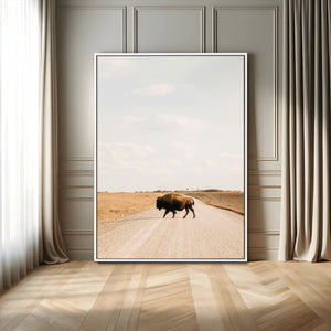 Bison Crossing Wall Art Canvas Print – Framed Western
