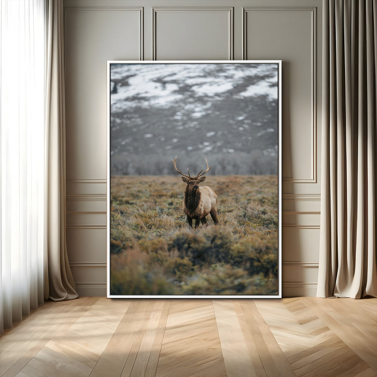 Wild Elk Wall Art Canvas Print – Framed Mountain Wilderness