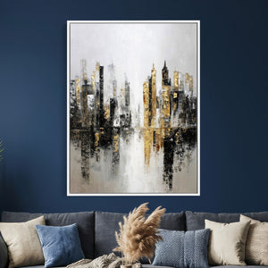 Abstract New York Wall Art Canvas Print, Gold Black Modern