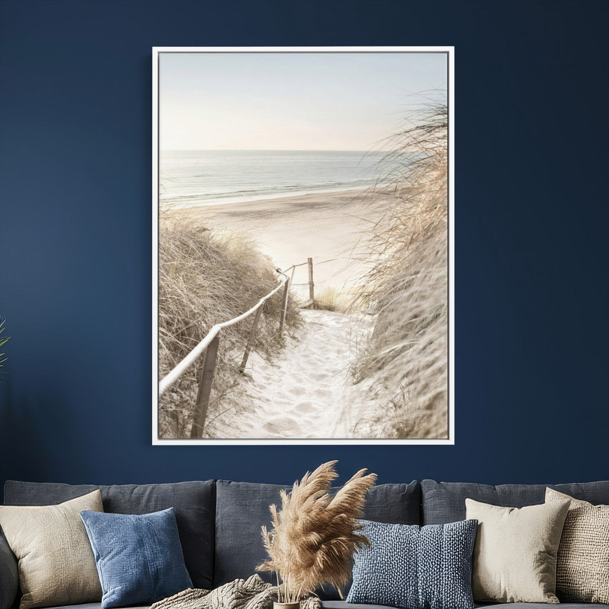 Coastal Beach Path Wall Art Canvas Print – Neutral Ocean