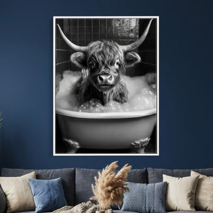 Highland Cow Bathtub Canvas Wall Art, Funny Bathroom Print
