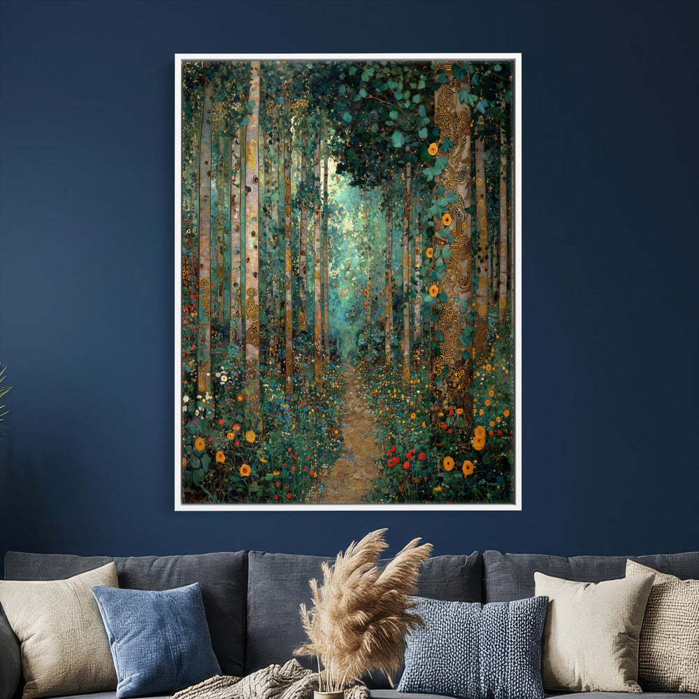 Gustav Klimt Style Forest Canvas Wall Art, Golden Forest
