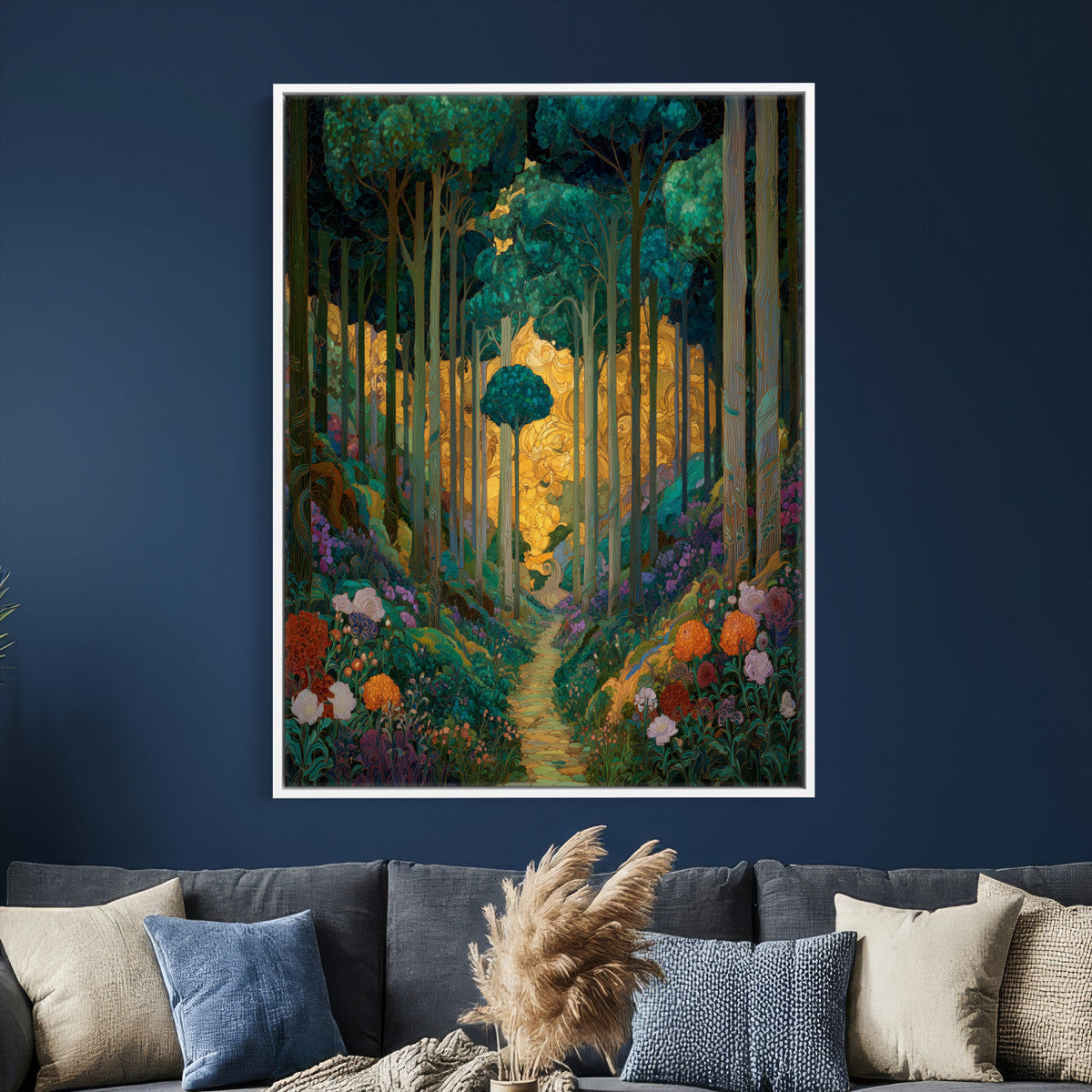 Gustav Klimt Style Forest Canvas Wall Art, Golden Forest