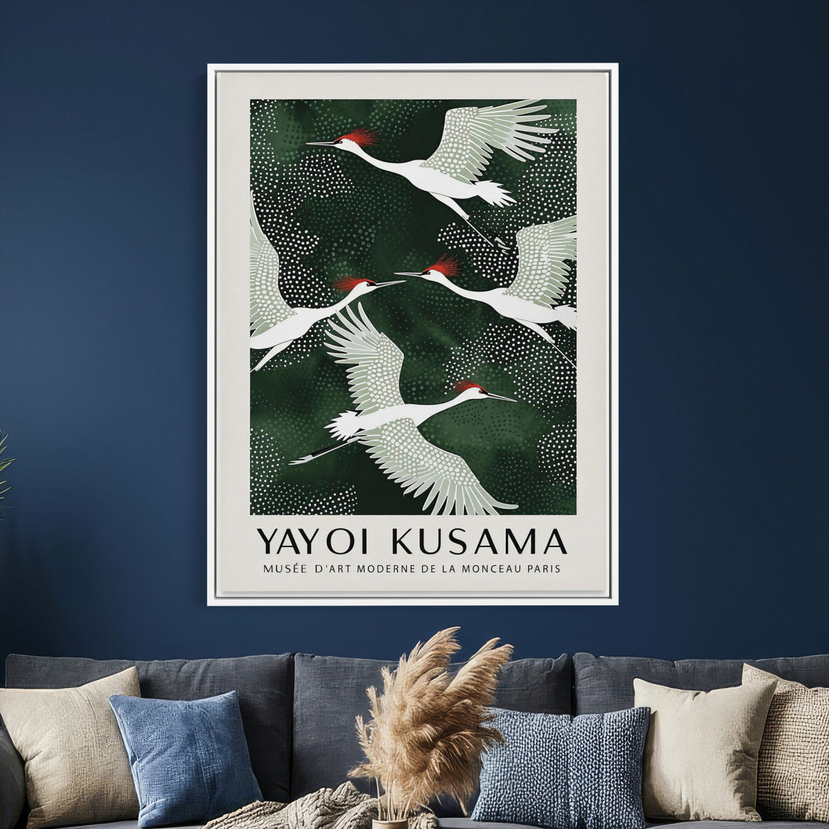Yayoi Kusama Crane Bird Wall Art Canvas Print, Japanese