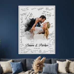 Wedding Guest Book Alternative Wall Art Canvas Print, Personalized Wedding Signature Poster, Custom Couple Photo Guestbook Canvas, Bridal Shower Reception Decor