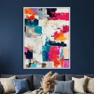 Blue Teal Abstract Canvas Wall Art, Modern Textured Painting Print, Navy Orange White Contemporary Art, Neutral Living Room Decor, Office Art