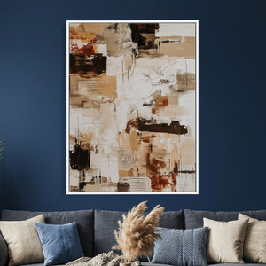 Blue Teal Abstract Canvas Wall Art, Modern Textured Painting Print, Navy Orange White Contemporary Art, Neutral Living Room Decor, Office Art