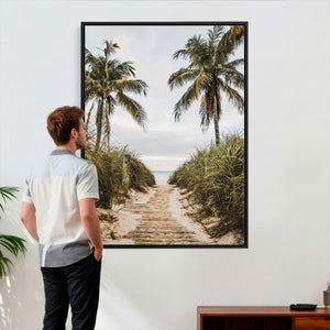 Tropical Palm Wall Art – Sandy Pathway Canvas Print, Ocean