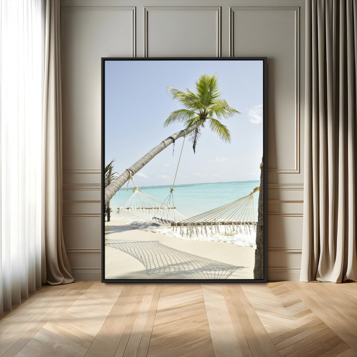 Beach Hammock Wall Art Canvas Print – Framed Tropical