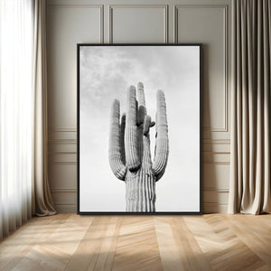 Saguaro Cactus Wall Art – Black and White Desert Canvas
