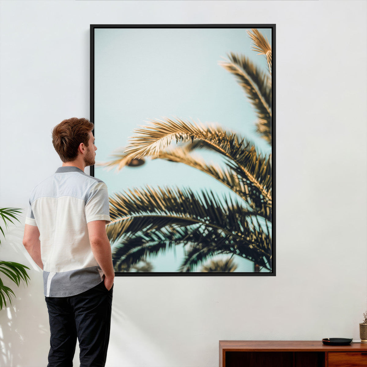 Palm Leaves Wall Art Canvas Print, Minimal Tropical Palm