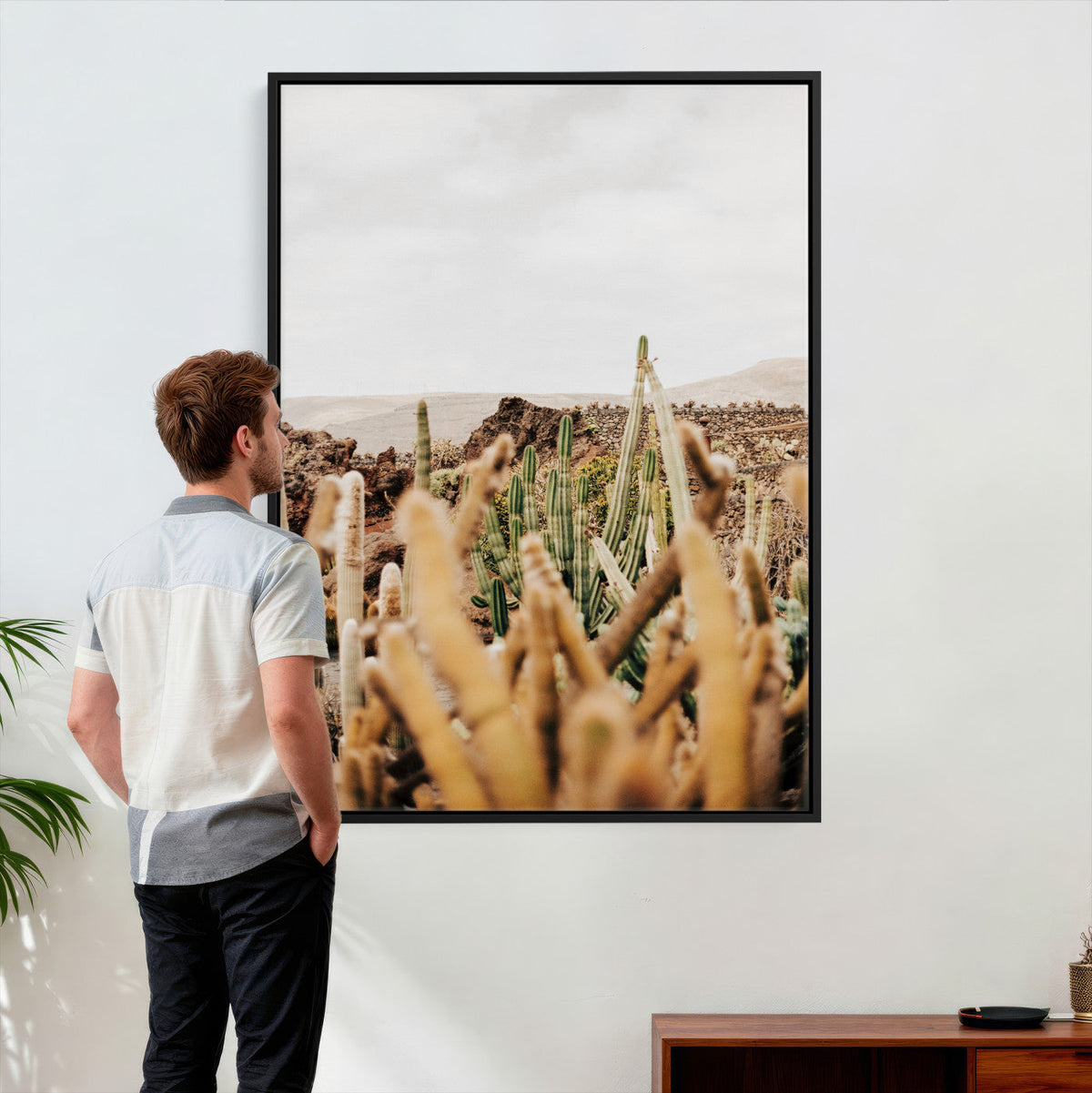Minimal Desert Cactus Wall Art Canvas Print, Neutral