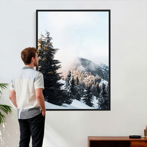 Snowy Mountain Forest Wall Art Canvas Print, Winter Pine