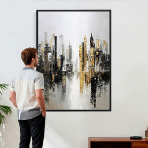 Abstract New York Wall Art Canvas Print, Gold Black Modern
